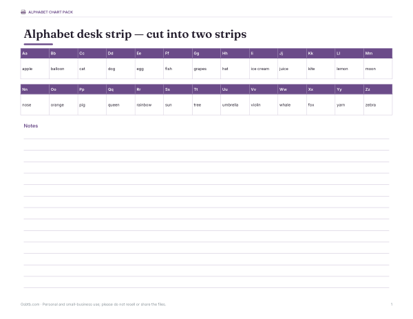 Preview of Printable Alphabet Desk Strip