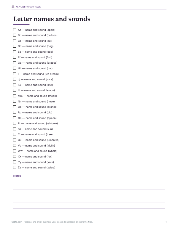 Preview of Printable Letter-Sound Checklist