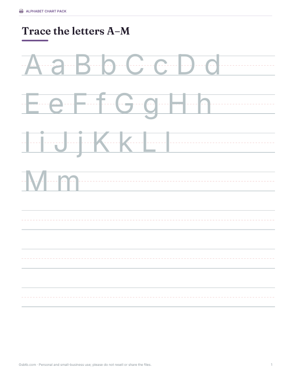 Preview of Printable Tracing A–M Chart
